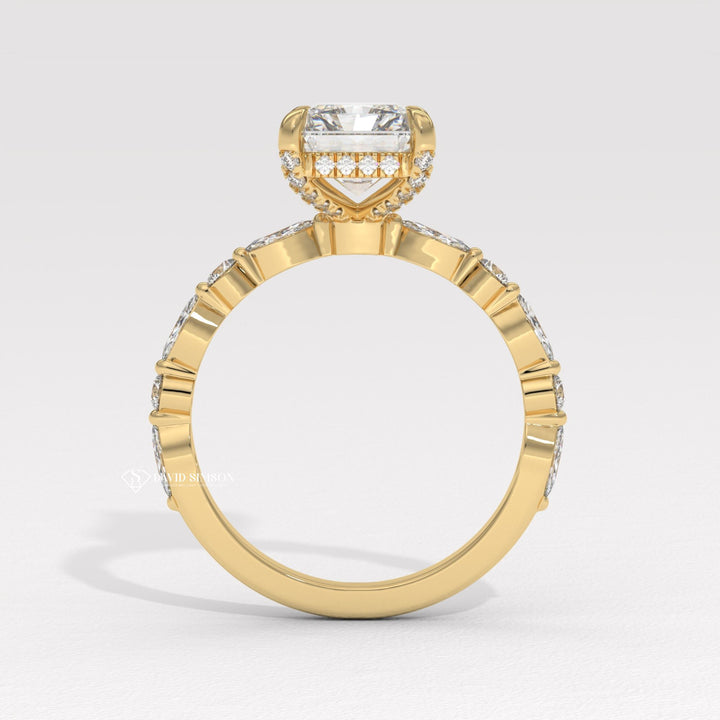 3.50CT-4.50CT Radiant Moissanite Diamond Marquise Pave Engagement Ring