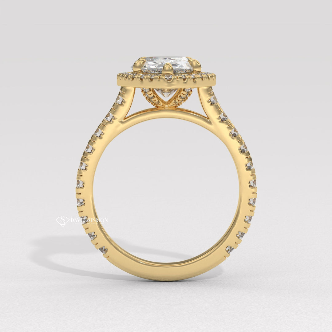 1.0CT-2.0CT Pear Moissanite Halo Diamond Engagement Ring