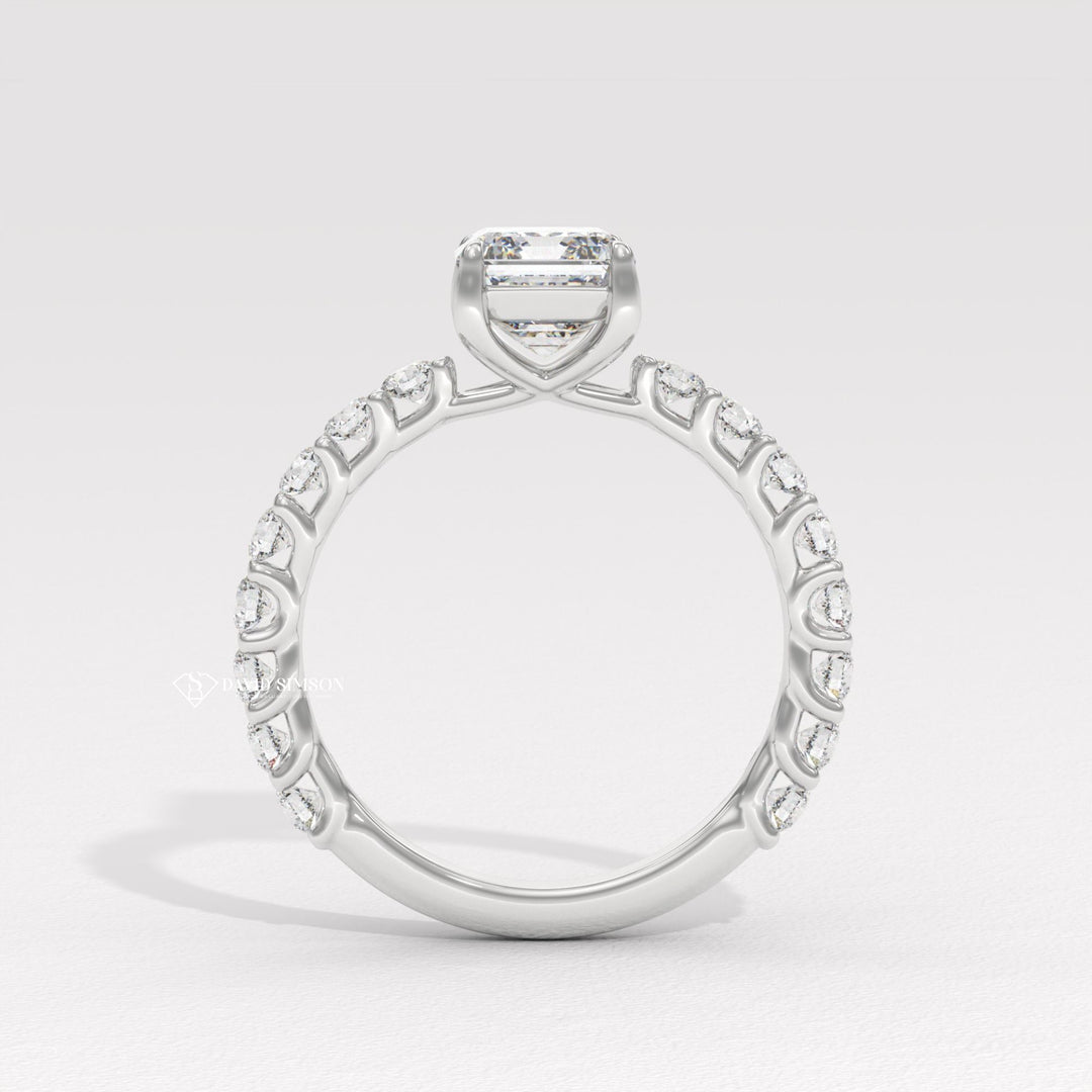2CT-3CT Emerald Moissanite Diamond Unique Pave Engagement Ring