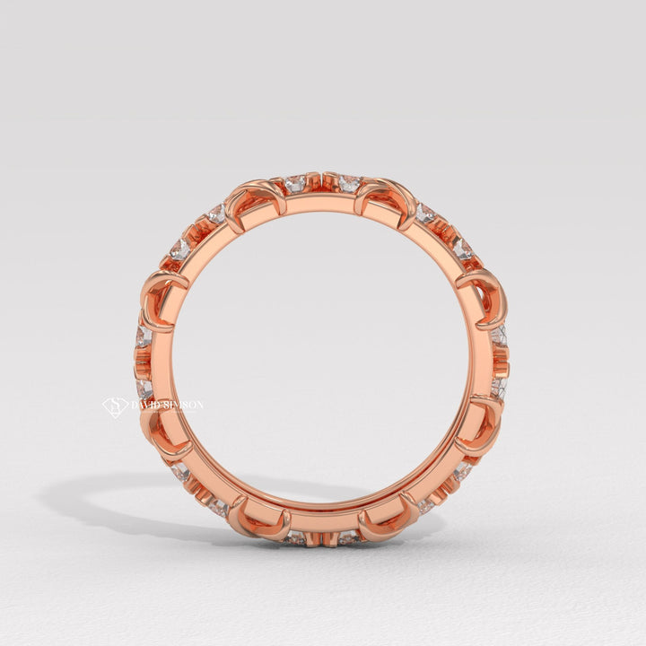 4.0mm Round Cut Moissanite Diamond Cross Style Wedding Band