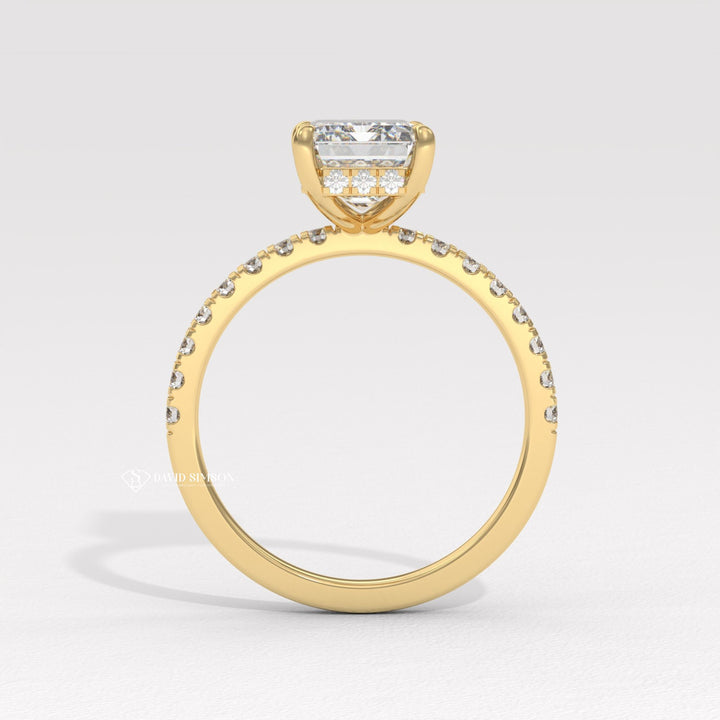 3.0CT-4.0CT Emerald Moissanite Diamond Hidden Halo Engagement Ring