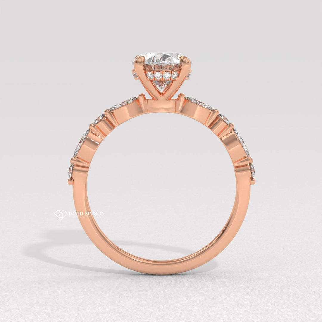 2.50CT-3.50CT Oval Moissanite Diamond Marquise Pave Engagement Ring