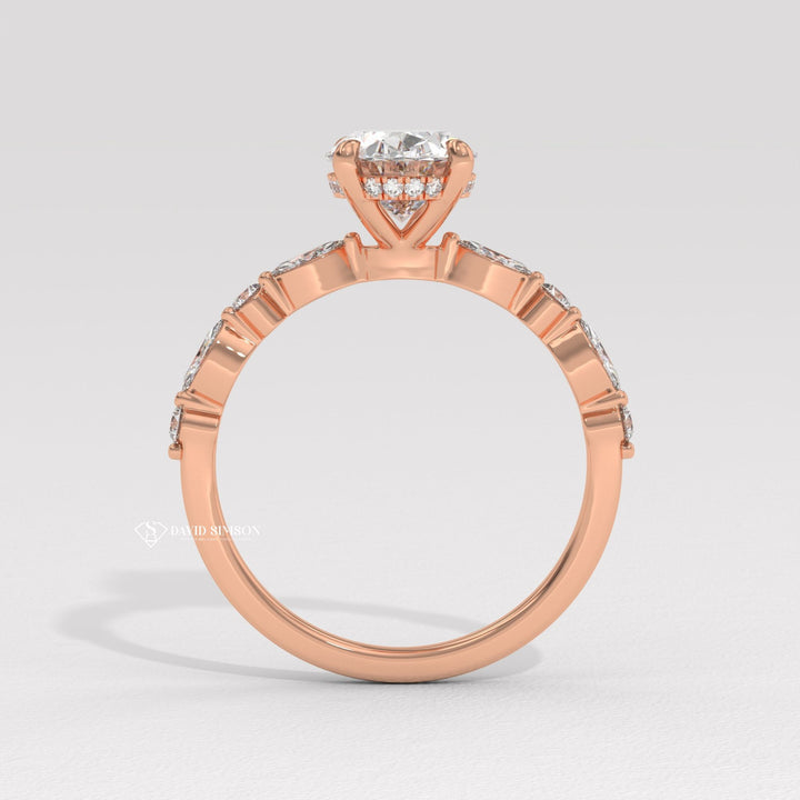 2.50CT-3.50CT Oval Moissanite Diamond Marquise Pave Engagement Ring
