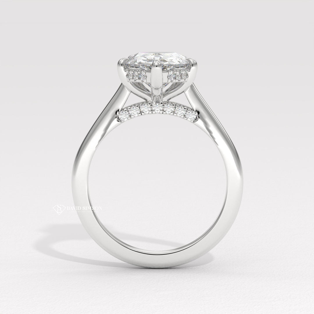 1.0CT-2.0CT Pear Moissanite Hidden Halo Bridge Set Diamond Engagement Ring