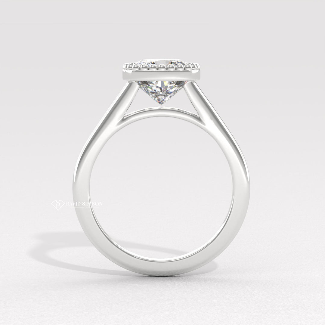 2.50CT-3.50CT Bezel Set Milgrain Cushion Moissanite Diamond Engagement Ring