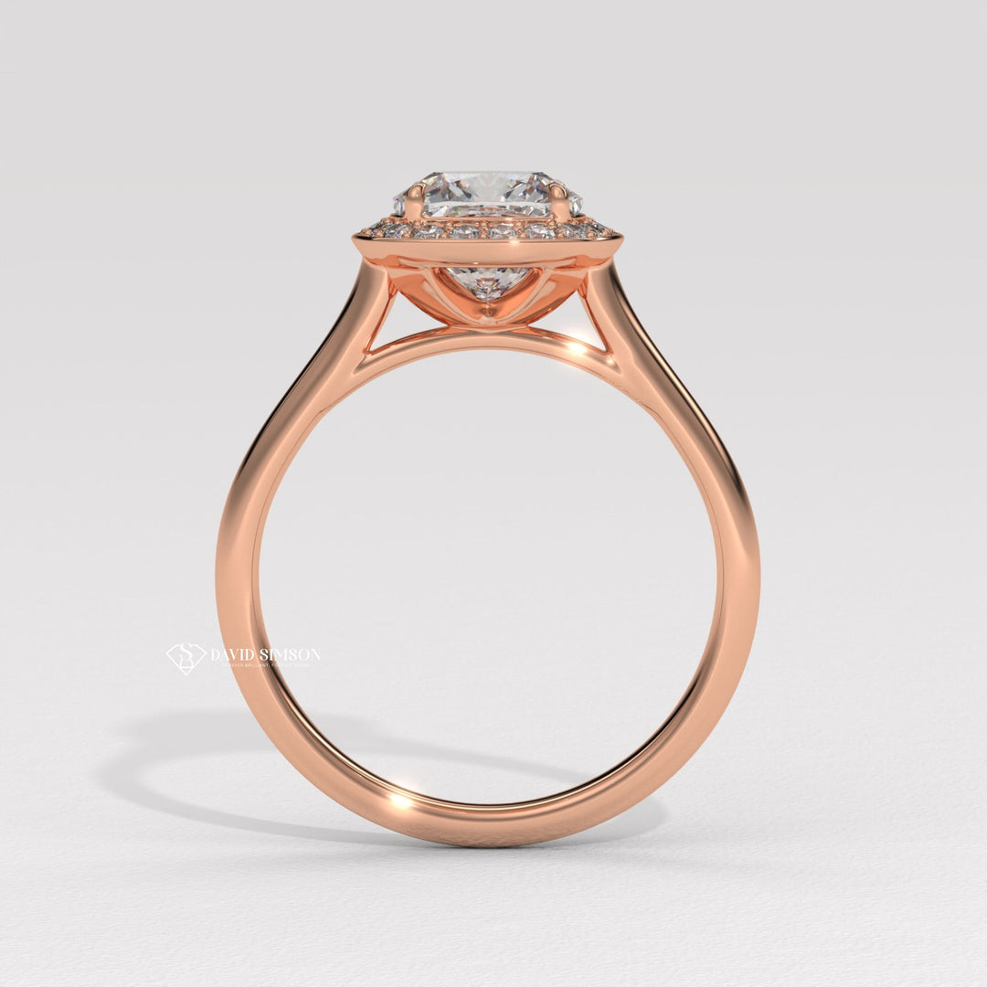 1.0CT-2.0CT Cushion Cut Moissanite Channel Halo Diamond Engagement Ring