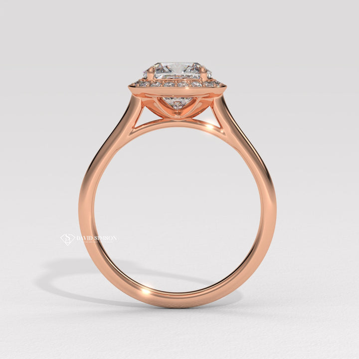 1.0CT-2.0CT Cushion Cut Moissanite Channel Halo Diamond Engagement Ring