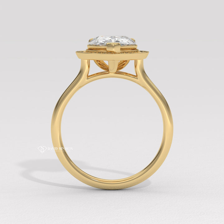 1.50CT-2.50CT Pear Channel Set Halo Moissanite Diamond Engagement Ring