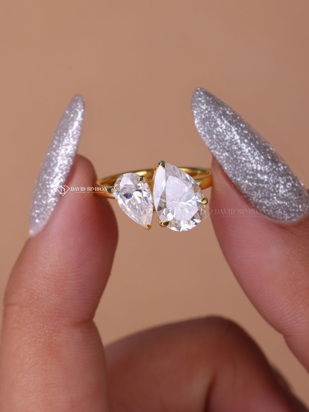 Pear Cut Moissanite Diamond Toi et Moi Engagement Ring for Her