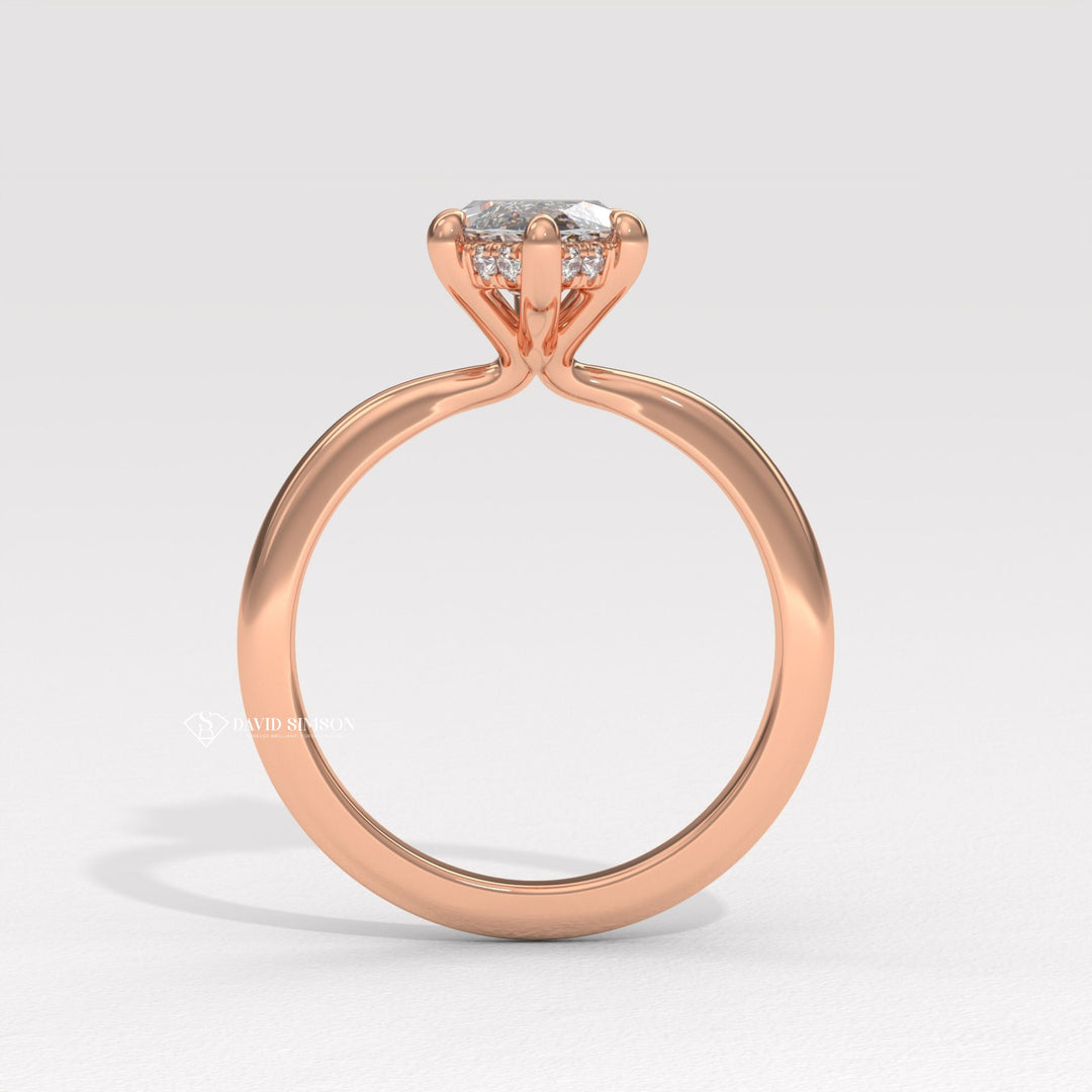 1.0CT-2.0CT Marquise Moissanite Solitaire Diamond Hidden Halo Engagement Ring