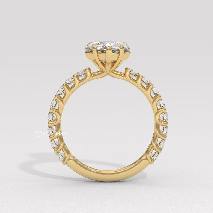 2.0CT-3.0CT Pear Moissanite Diamond Pave Engagement Ring