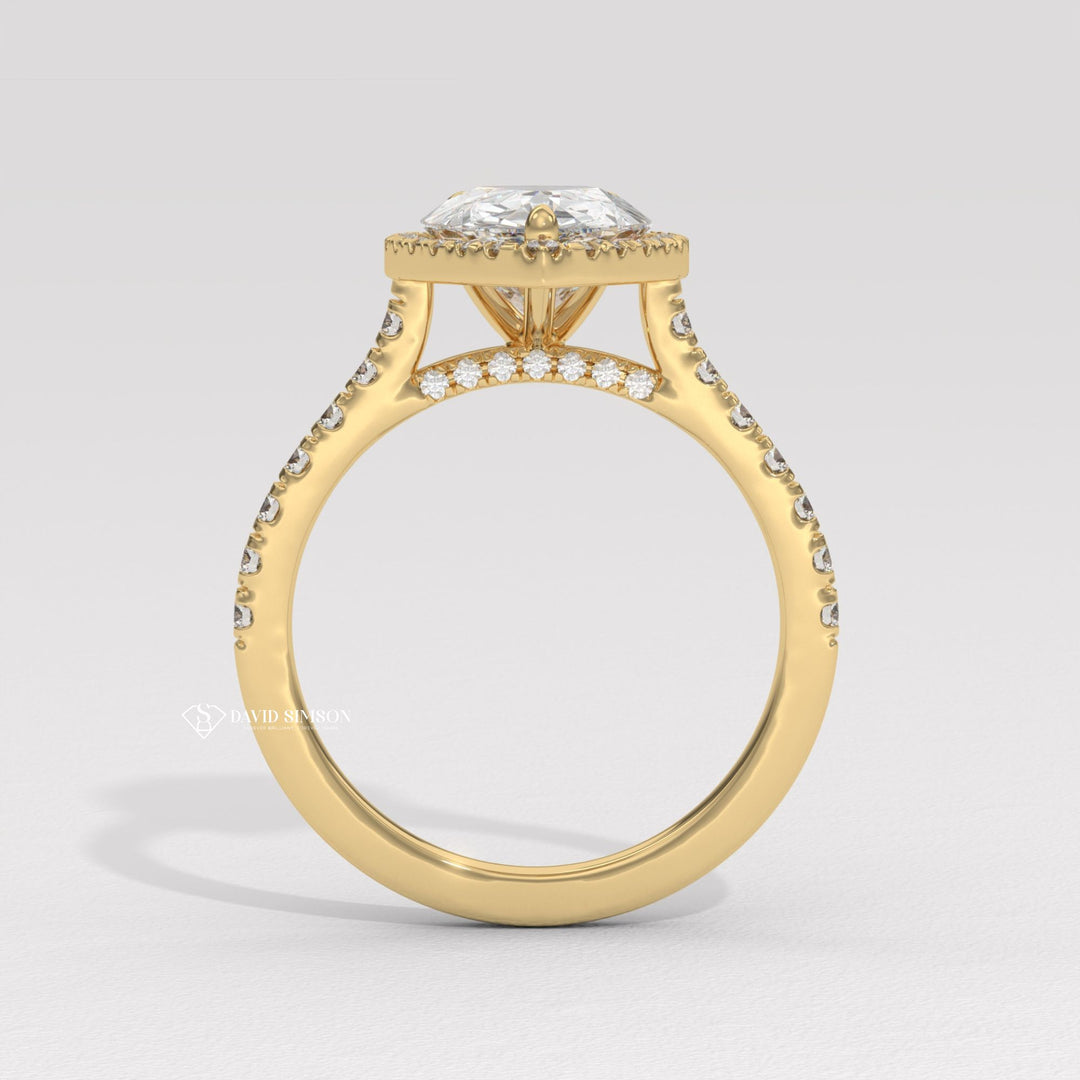 1.50CT-2.50CT Pear Moissanite Halo Diamond Bridge Set Engagement Ring