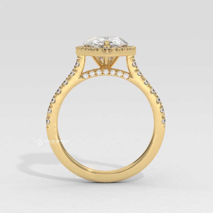 1.50CT-2.50CT Pear Moissanite Halo Diamond Bridge Set Engagement Ring