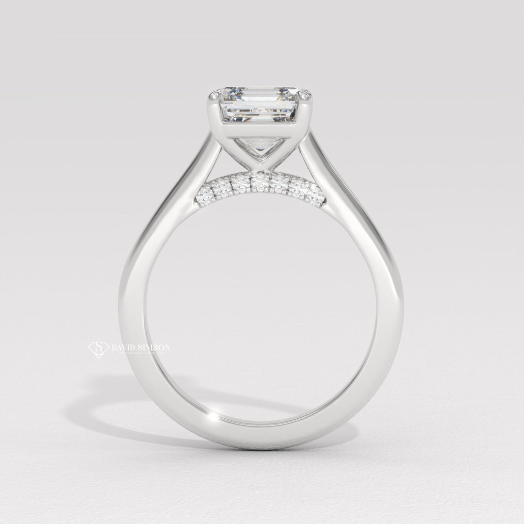 2.0CT-3.0CT Asscher Moissanite Hidden Halo Diamond Bridge Engagement Ring