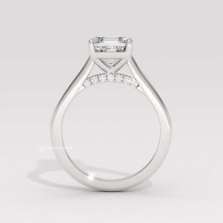 2.0CT-3.0CT Asscher Moissanite Hidden Halo Diamond Bridge Engagement Ring