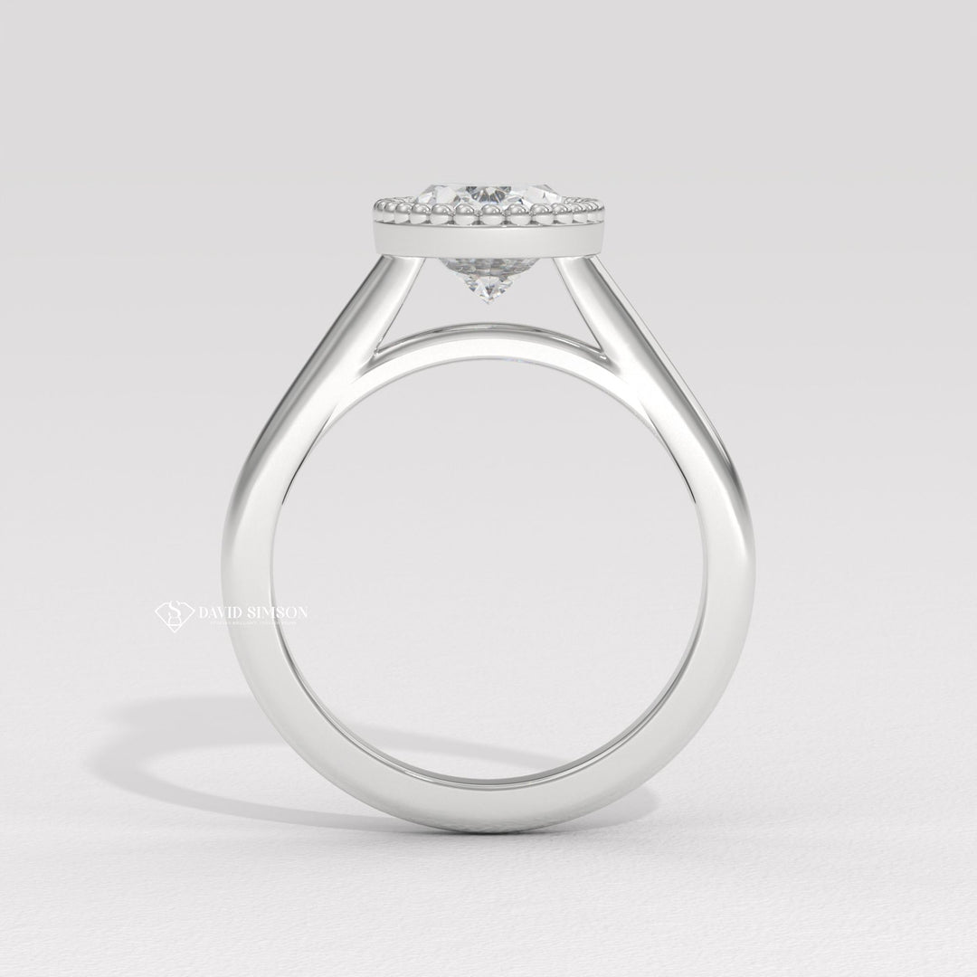 3.0CT-4.0CT Bezel Set Oval Moissanite Milgrain Diamond Engagement Ring