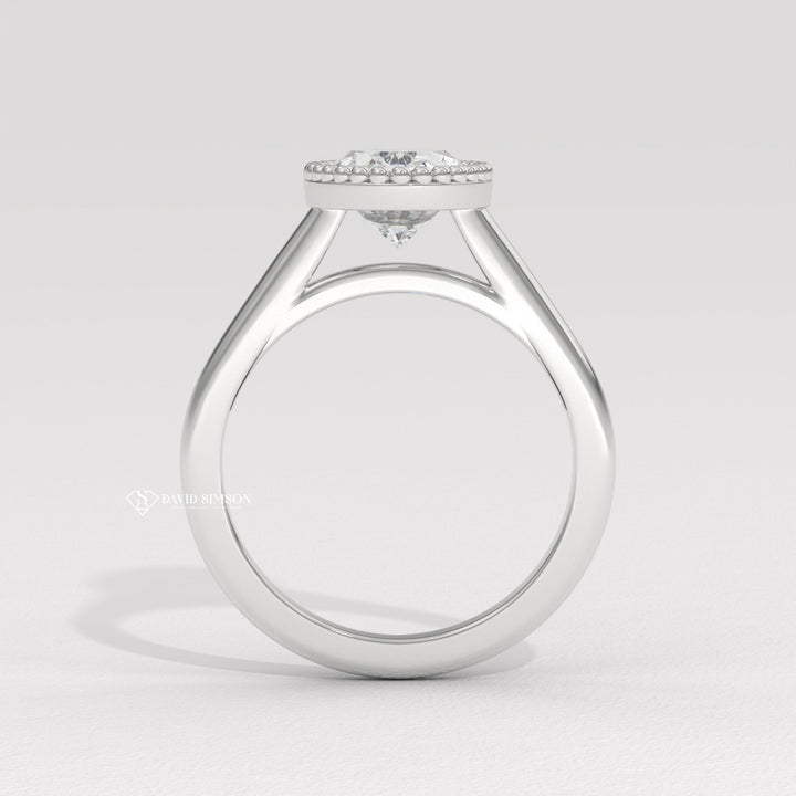 3.0CT-4.0CT Bezel Set Oval Moissanite Milgrain Diamond Engagement Ring