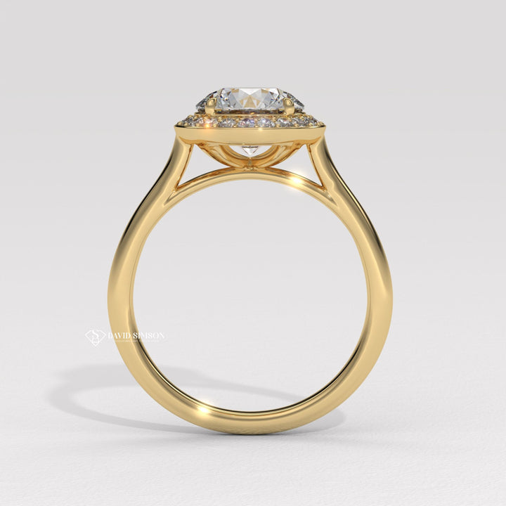 1.0CT-2.0CT Round Cut Moissanite Channel Halo Diamond Solitaire Engagement Ring