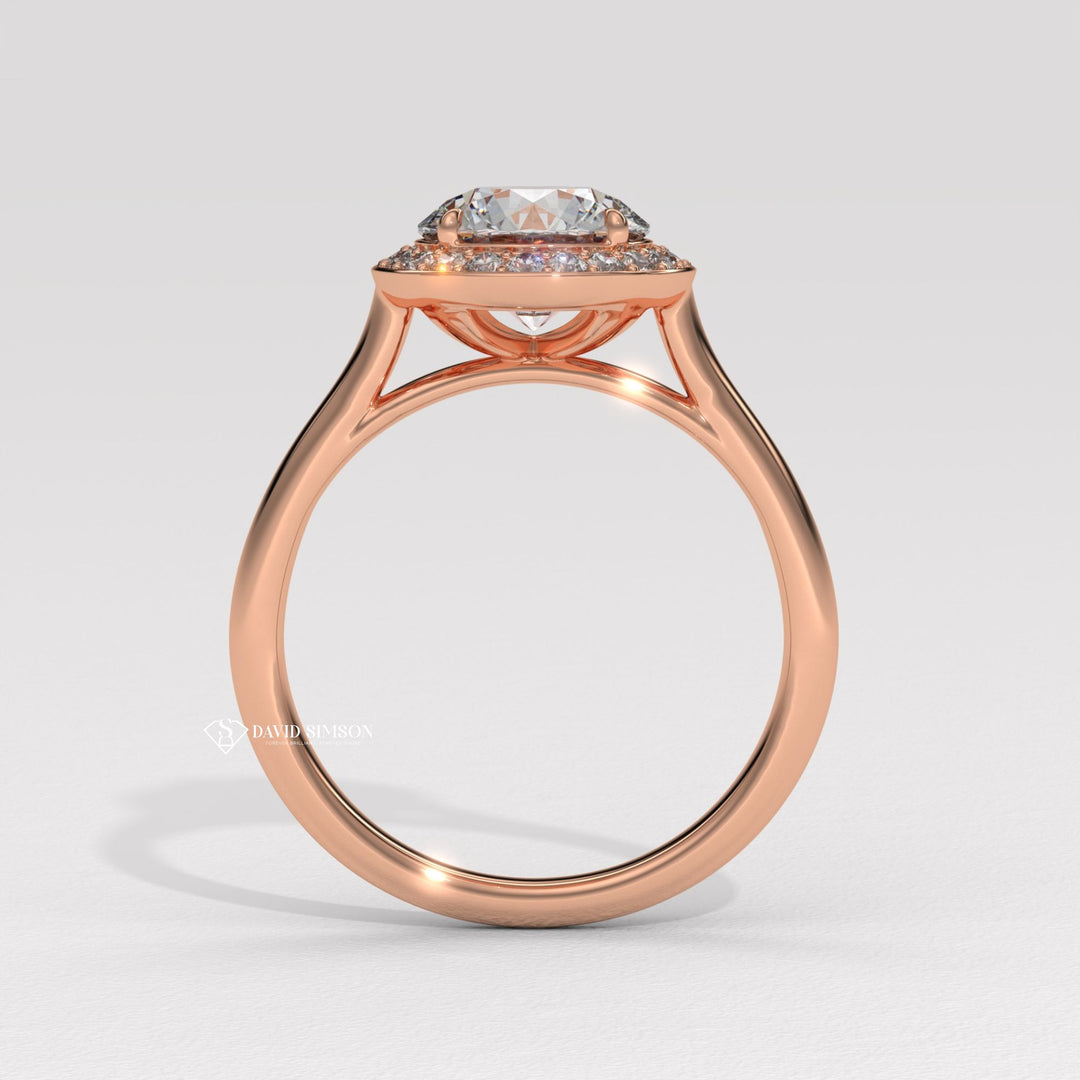 1.0CT-2.0CT Round Cut Moissanite Channel Halo Diamond Solitaire Engagement Ring