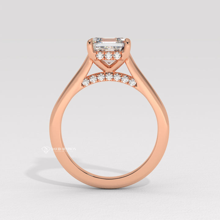 2.50CT-3.50CT Asscher Moissanite Diamond Bridge Set Engagement Ring