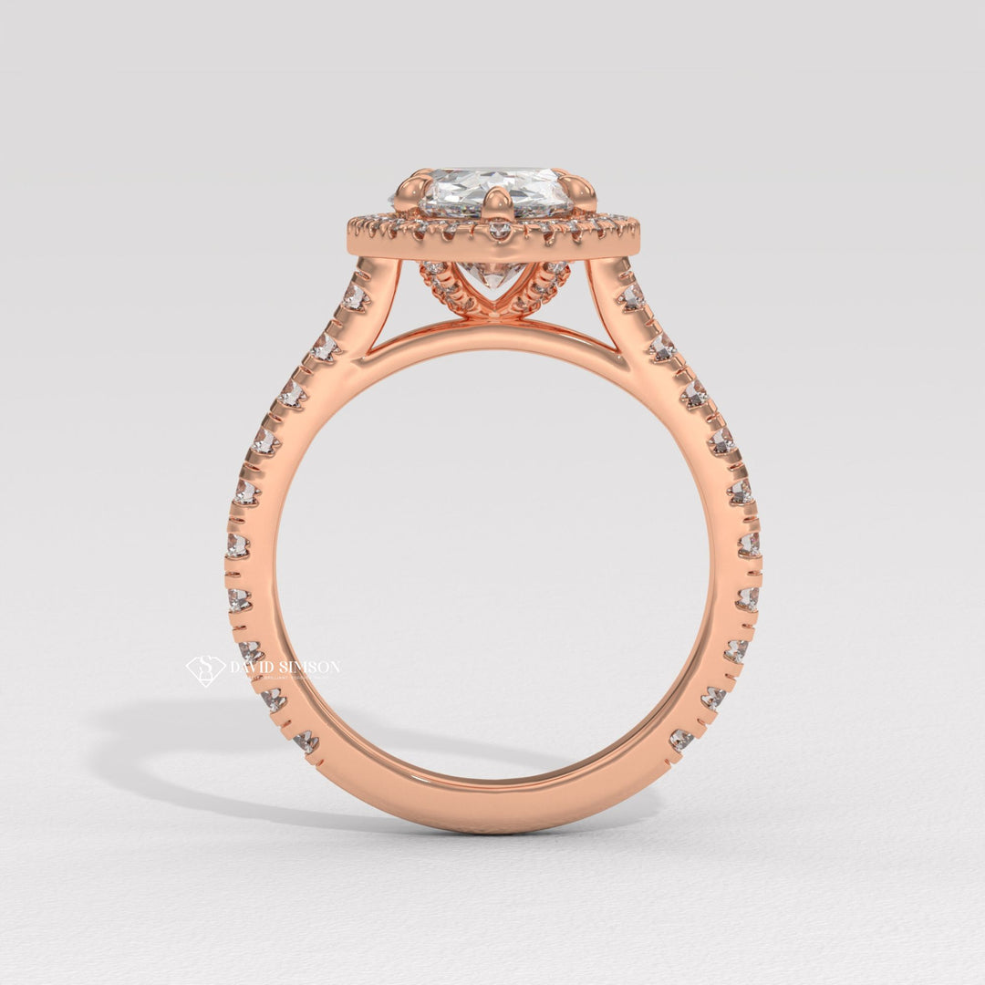 1.0CT-2.0CT Pear Moissanite Halo Diamond Engagement Ring