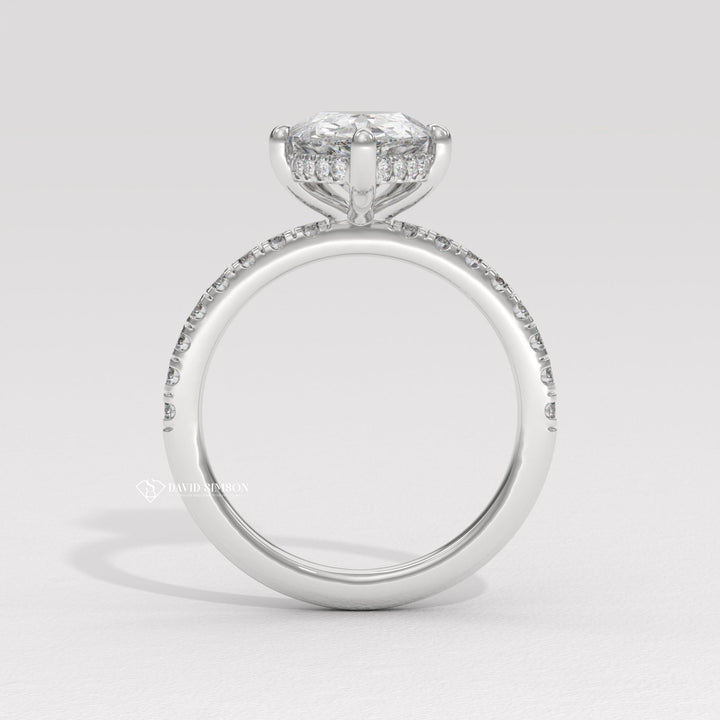 1.50CT-2.50CT Pear Moissanite Diamond Hidden Halo Engagement Ring