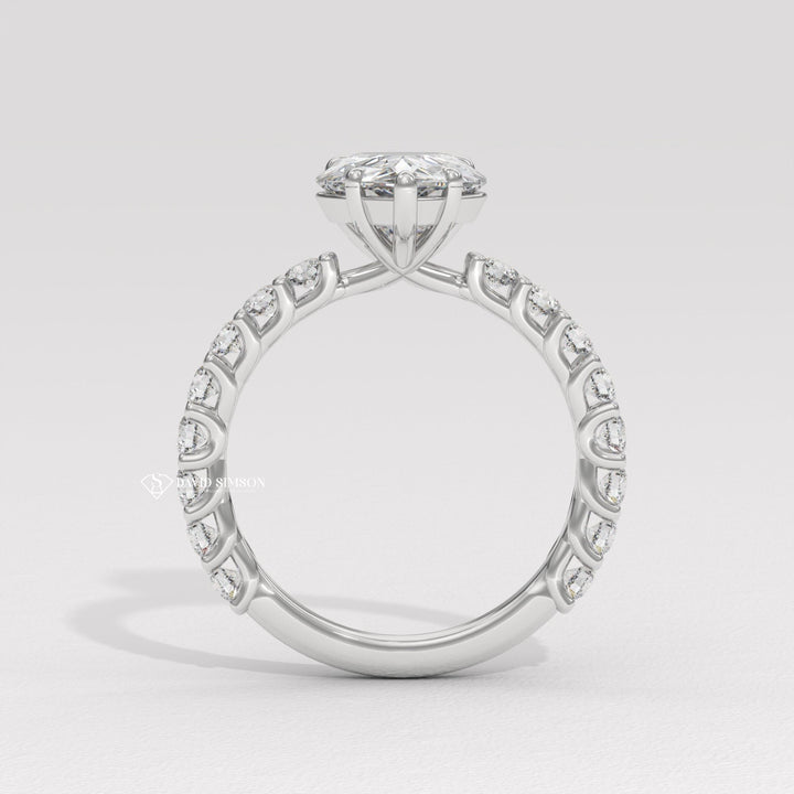 2.0CT-3.0CT Pear Moissanite Diamond Pave Engagement Ring