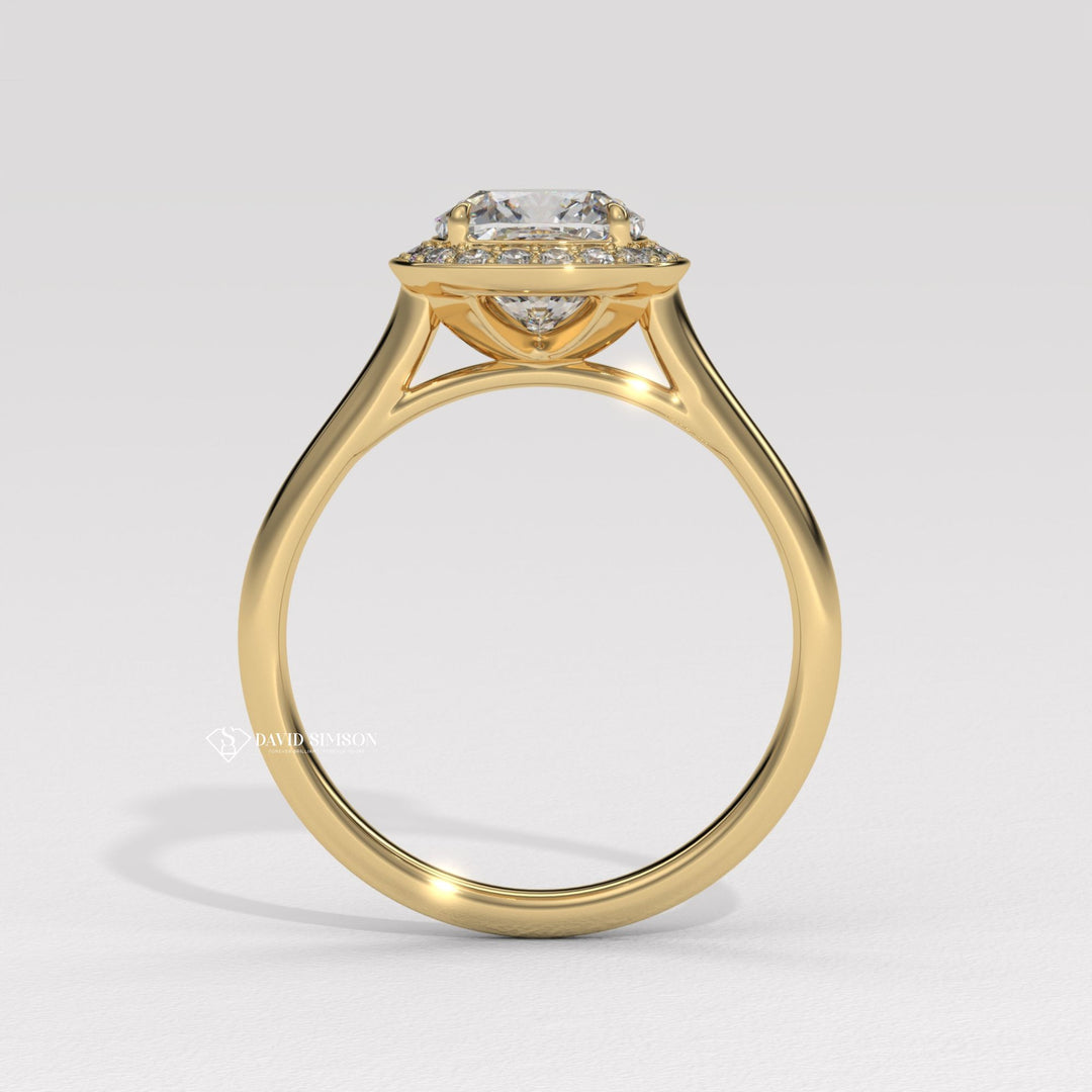 1.0CT-2.0CT Cushion Cut Moissanite Channel Halo Diamond Engagement Ring