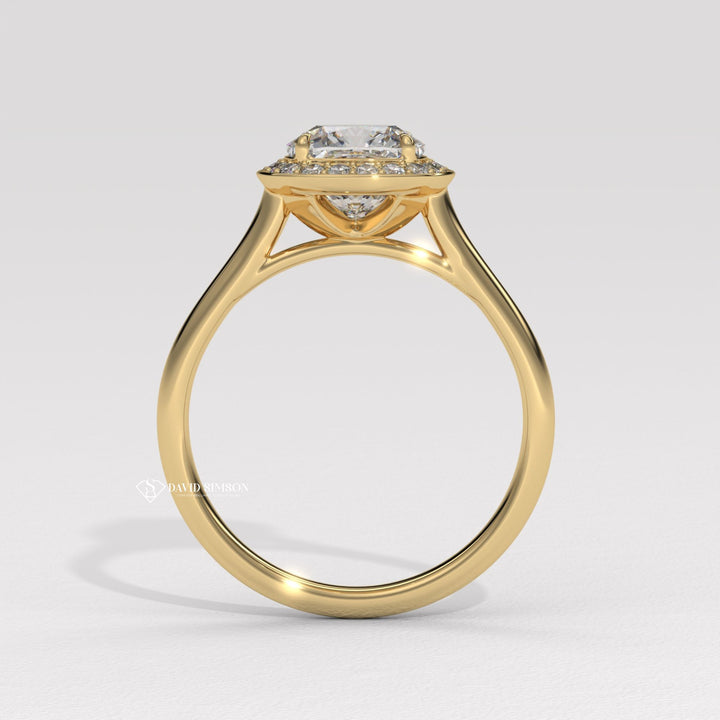 1.0CT-2.0CT Cushion Cut Moissanite Channel Halo Diamond Engagement Ring