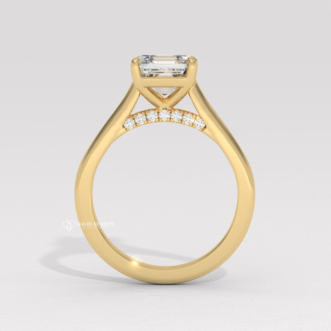 2.0CT-3.0CT Asscher Moissanite Hidden Halo Diamond Bridge Engagement Ring