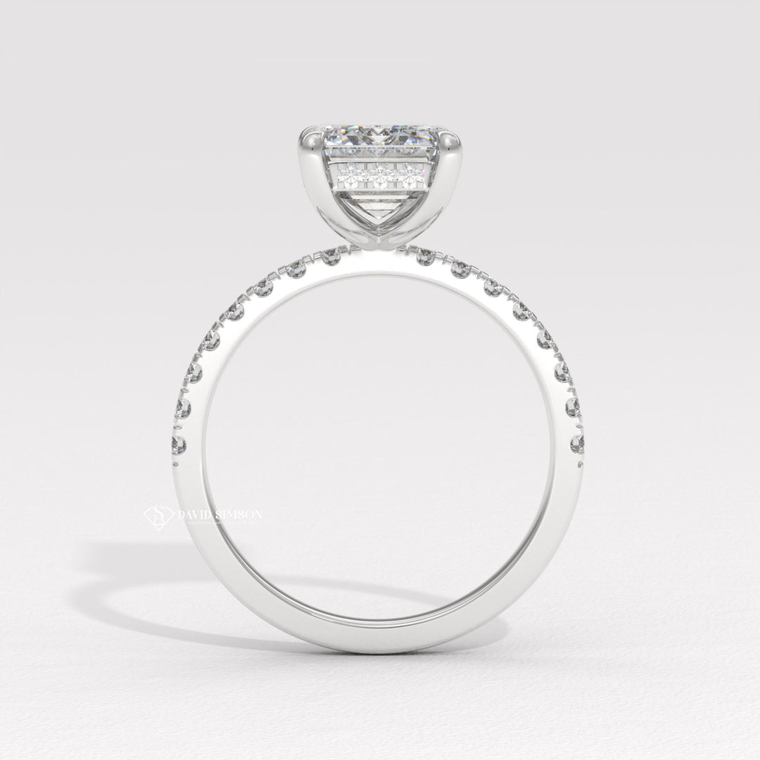 3.0CT-4.0CT Emerald Moissanite Diamond Hidden Halo Engagement Ring