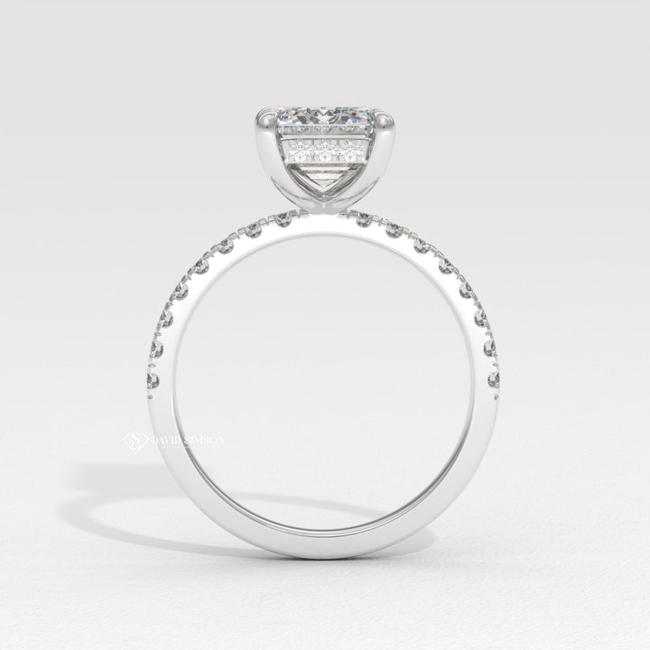 3.0CT-4.0CT Emerald Moissanite Diamond Hidden Halo Engagement Ring