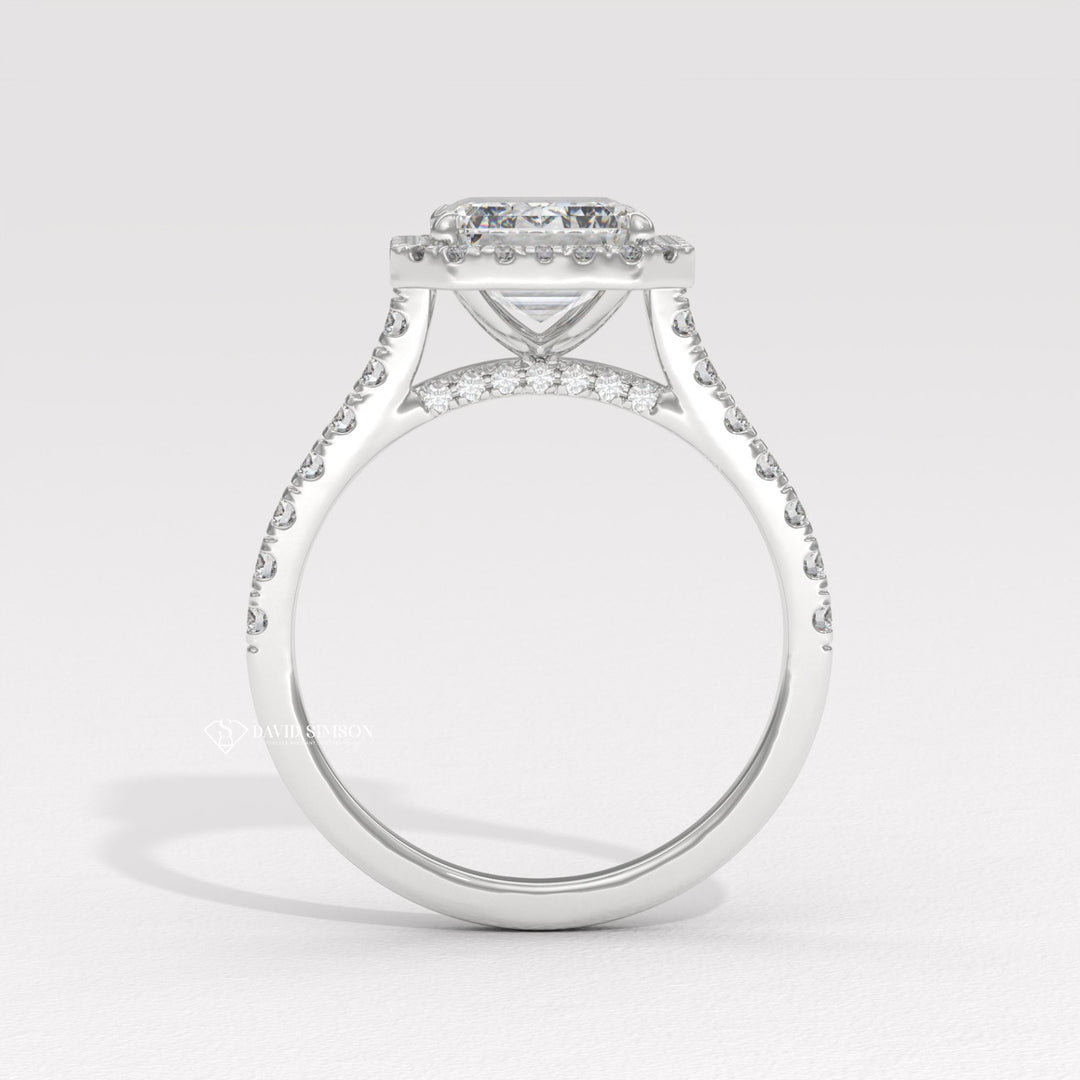 1.50CT-2.50CT Emerald Moissanite Diamond Halo Pave Engagement Ring