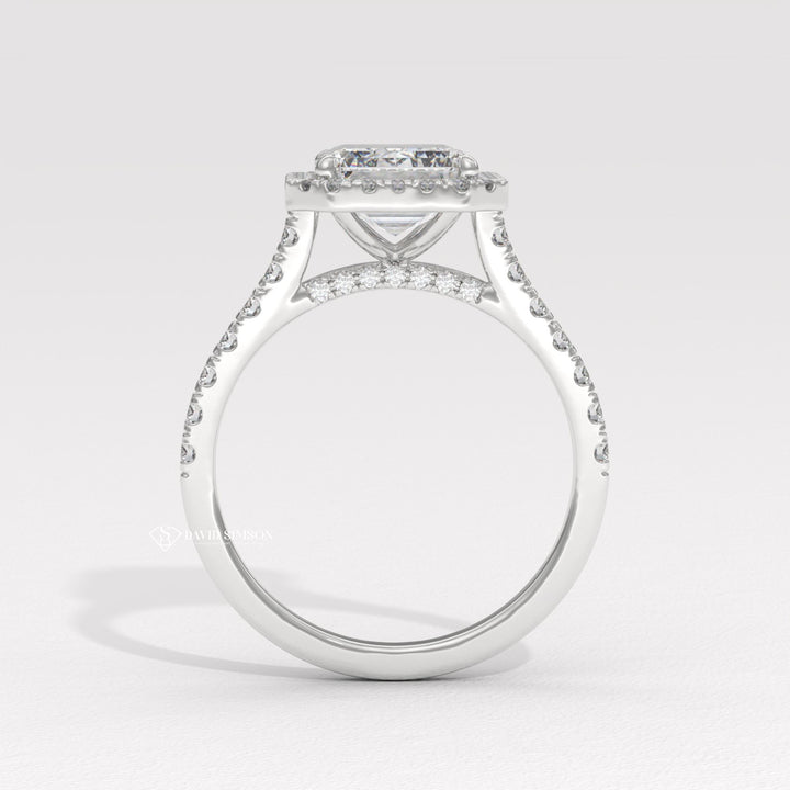 1.50CT-2.50CT Emerald Moissanite Diamond Halo Pave Engagement Ring