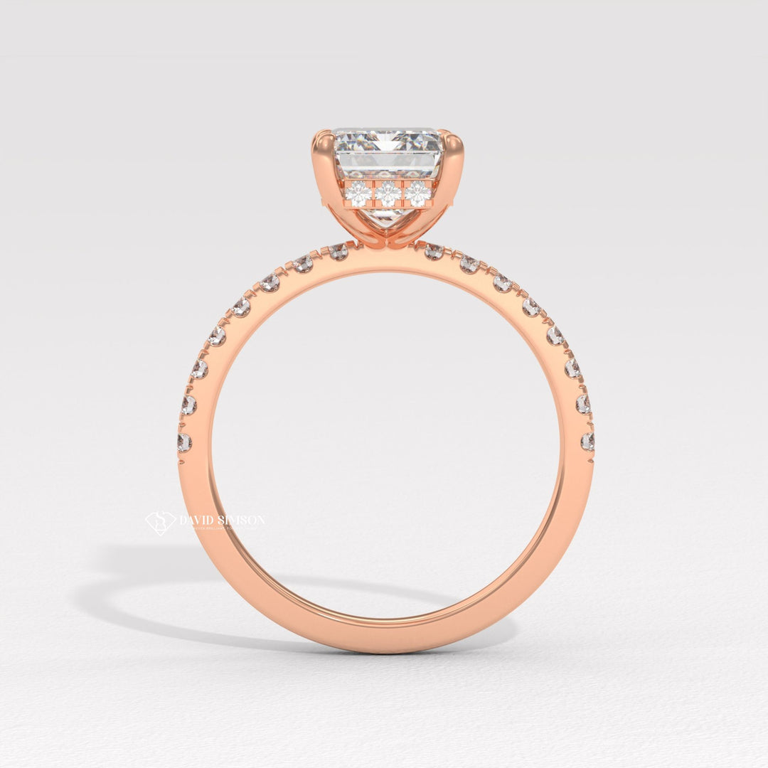 3.0CT-4.0CT Emerald Moissanite Diamond Hidden Halo Engagement Ring