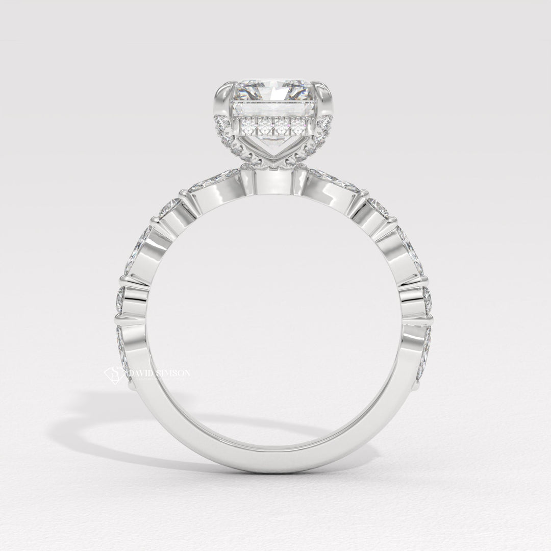 3.50CT-4.50CT Radiant Moissanite Diamond Marquise Pave Engagement Ring