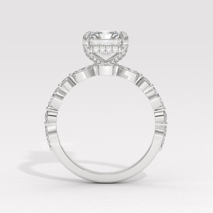 3.50CT-4.50CT Radiant Moissanite Diamond Marquise Pave Engagement Ring