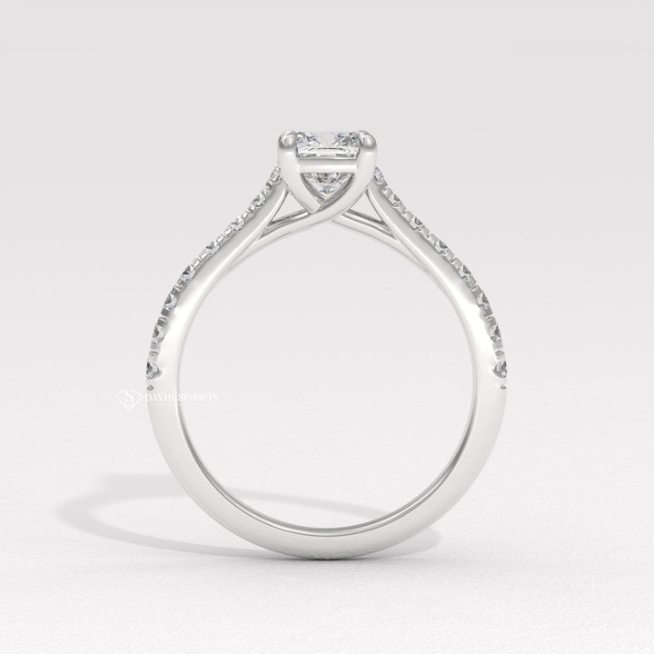 1.0CT-2.0CT Cushion Moissanite Diamond Pave Engagement Ring