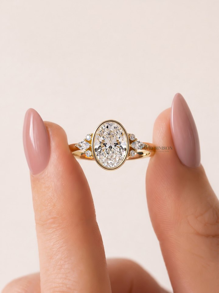 2.0CT-3.0CT Oval Lab Grown Diamond Seven Stone Bezel Engagement Ring