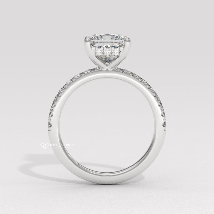 2.0CT-3.0CT Princess Hidden Halo Moissanite Diamond Pave Engagement Ring