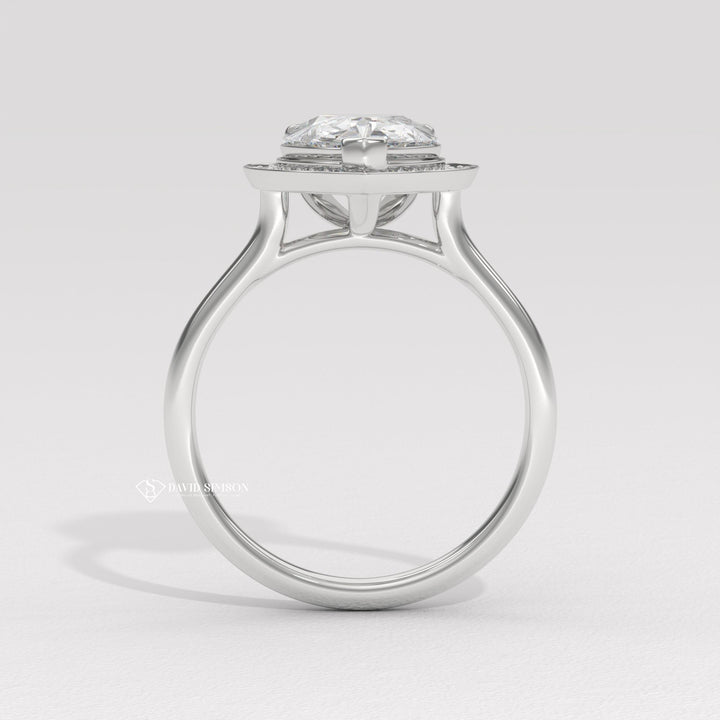 1.50CT-2.50CT Pear Channel Set Halo Moissanite Diamond Engagement Ring