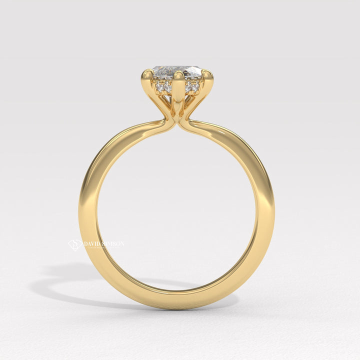 1.0CT-2.0CT Marquise Moissanite Solitaire Diamond Hidden Halo Engagement Ring