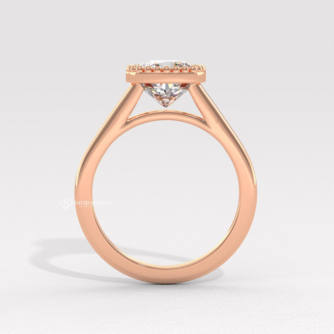 2.50CT-3.50CT Bezel Set Milgrain Cushion Moissanite Diamond Engagement Ring
