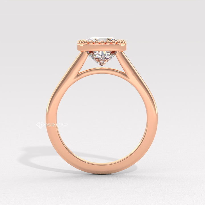 2.50CT-3.50CT Bezel Set Milgrain Cushion Moissanite Diamond Engagement Ring