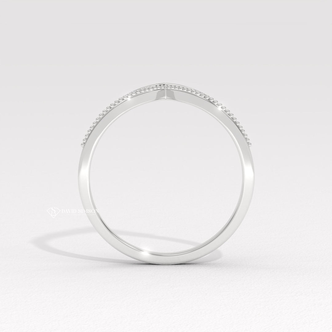 Round Cut Moissanite Diamond Milgrain Curved Shape Wedding Band