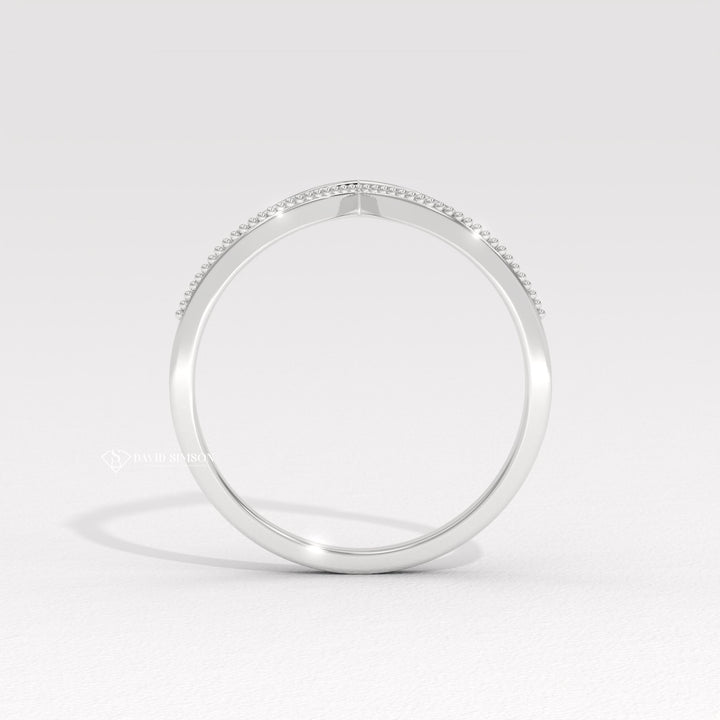Round Cut Moissanite Diamond Milgrain Curved Shape Wedding Band