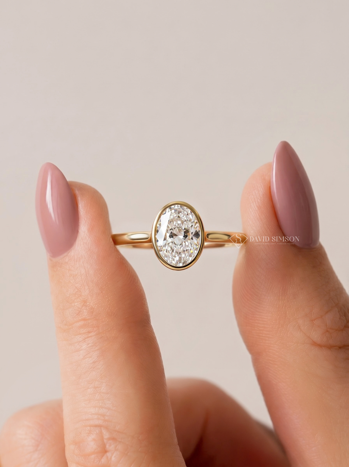 2.0CT to 3.0CT Oval Lab Grown Diamond Bezel Engagement Ring