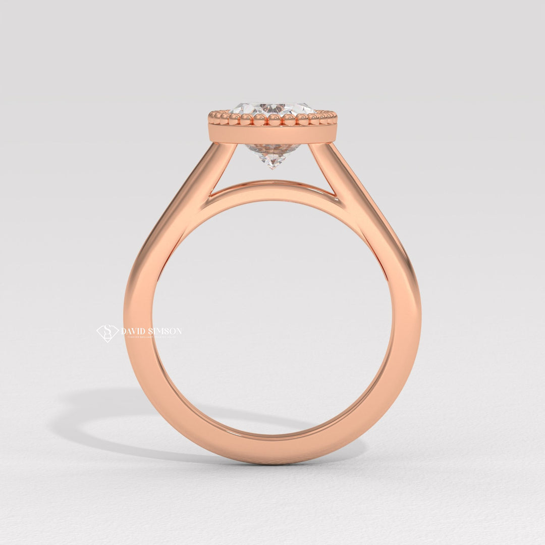 3.0CT-4.0CT Bezel Set Oval Moissanite Milgrain Diamond Engagement Ring