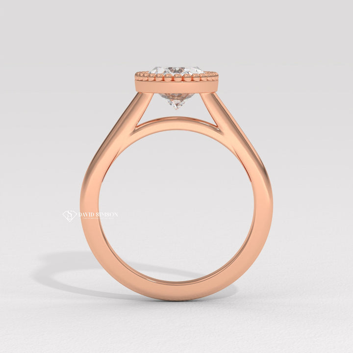 3.0CT-4.0CT Bezel Set Oval Moissanite Milgrain Diamond Engagement Ring