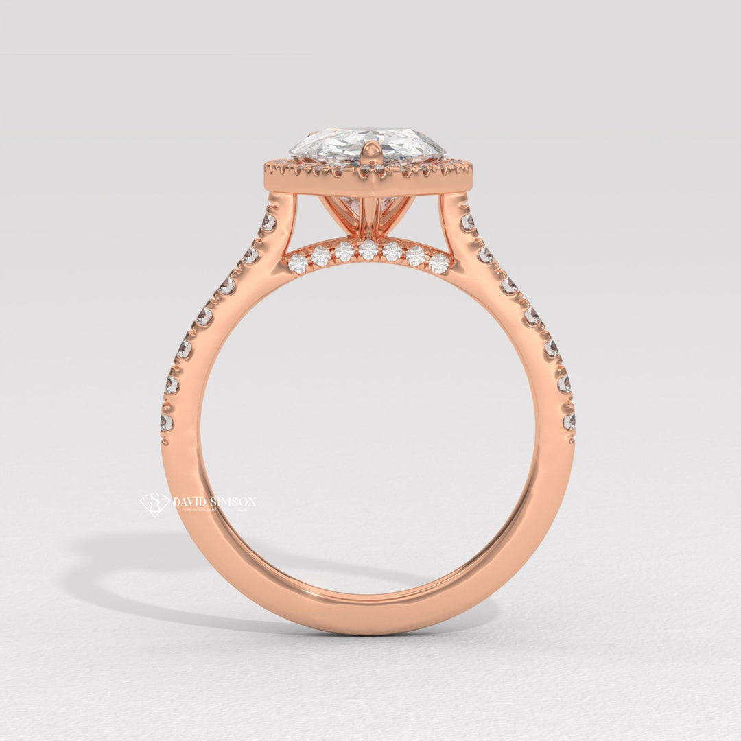 1.50CT-2.50CT Pear Moissanite Halo Diamond Bridge Set Engagement Ring